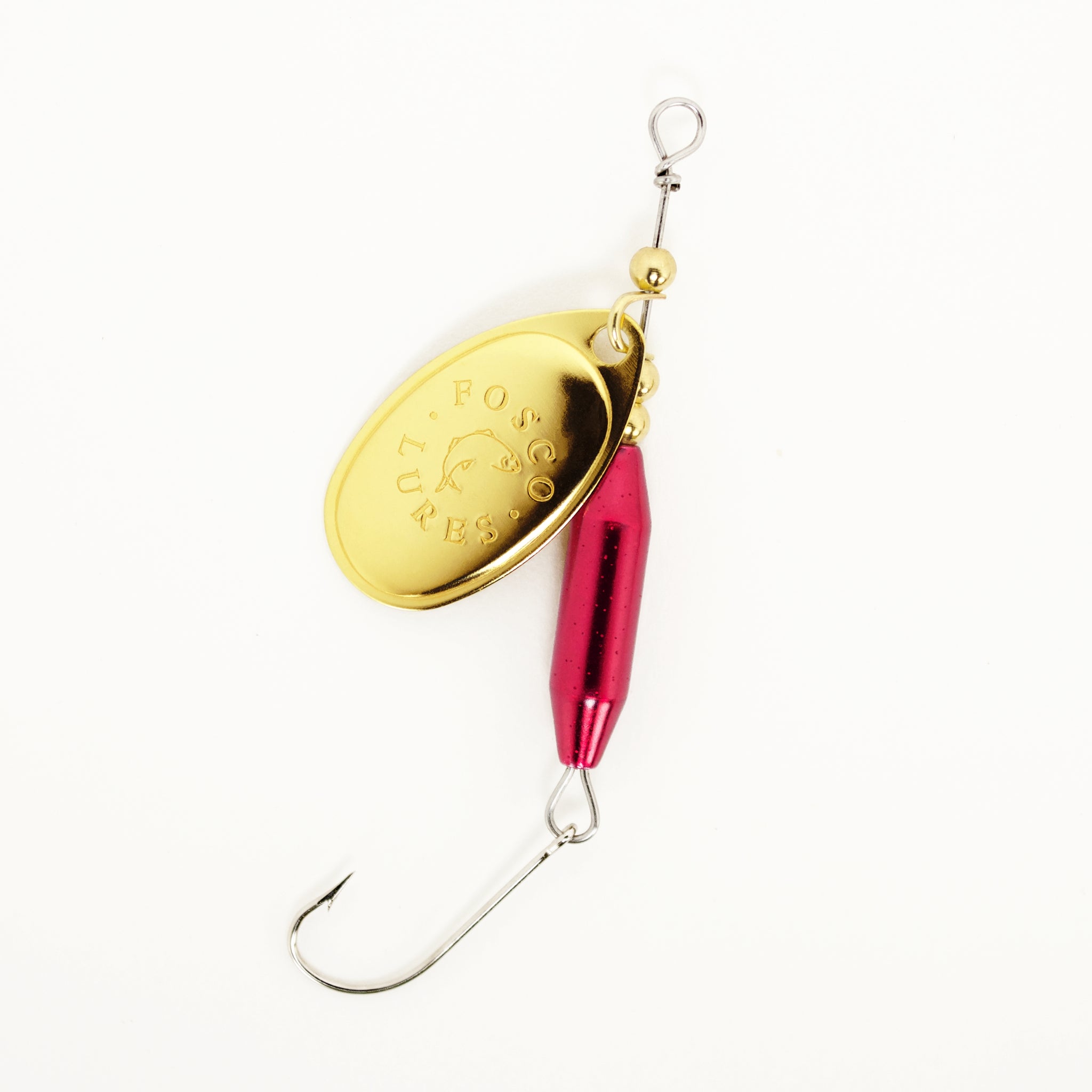 Fosco Handmade Fishing Lure • Pigeon Blood Red Inline Spinner